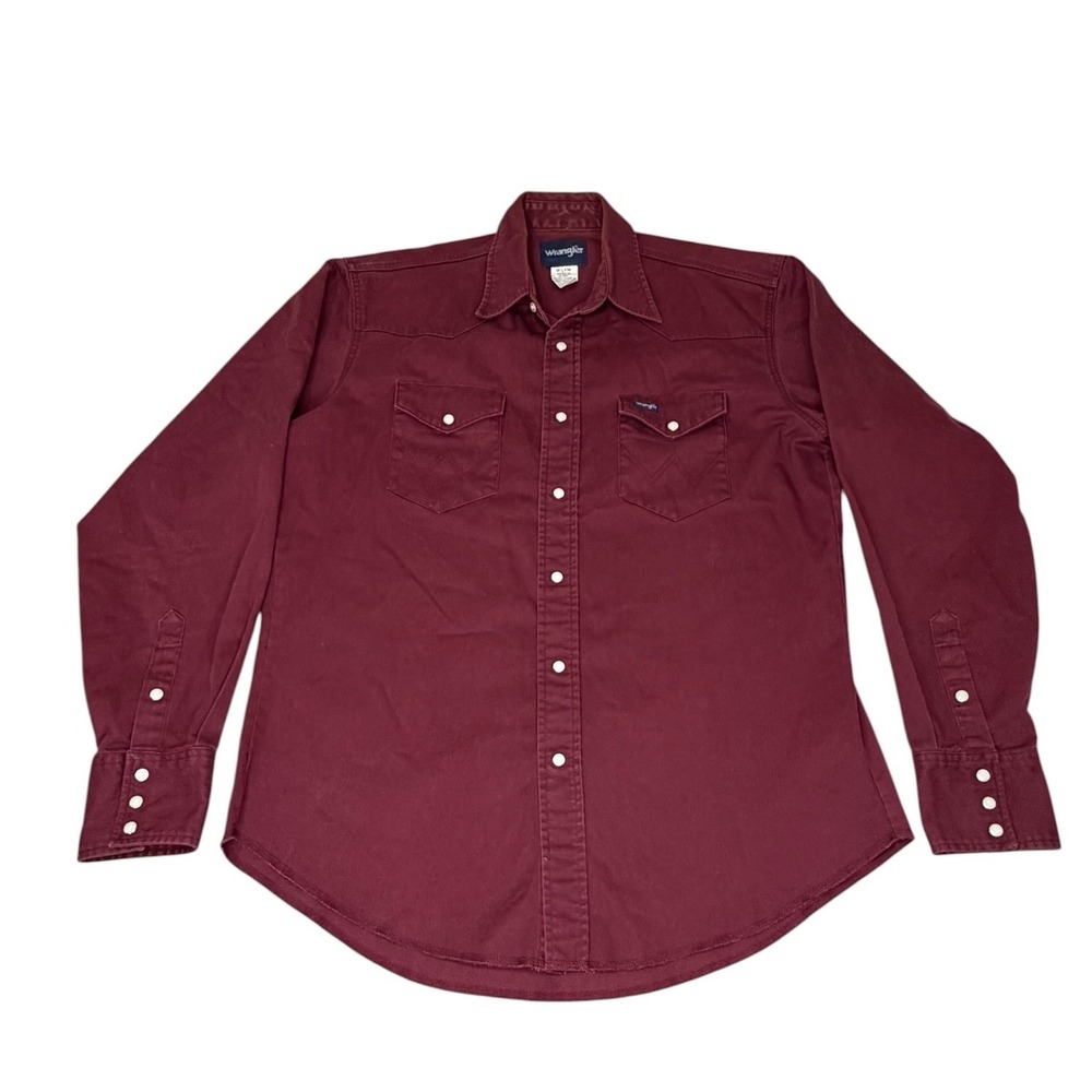Wrangler Mens Western Pearl Snap Shirt Burgundy‎ Maroon MW9271R Size 16.5 x 36